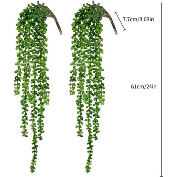 CEWOR 4pcs Fake Hanging Plants, String of Pearls Artificial Hanging Succulents - Picture 2 of 7